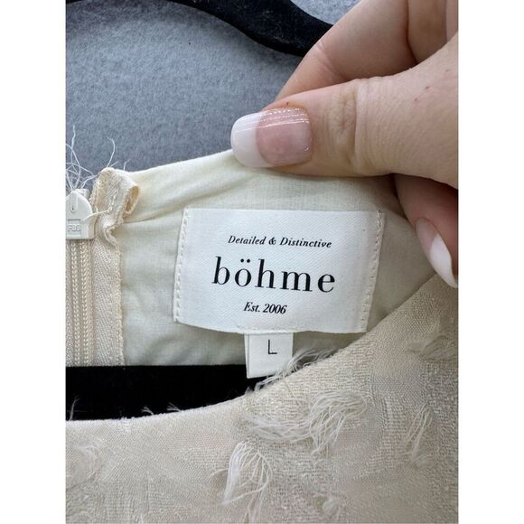 NWT Böhme Womens Cream Feather Sheer Short Sleeve Midi Dress Size Large - Picture 3 of 9